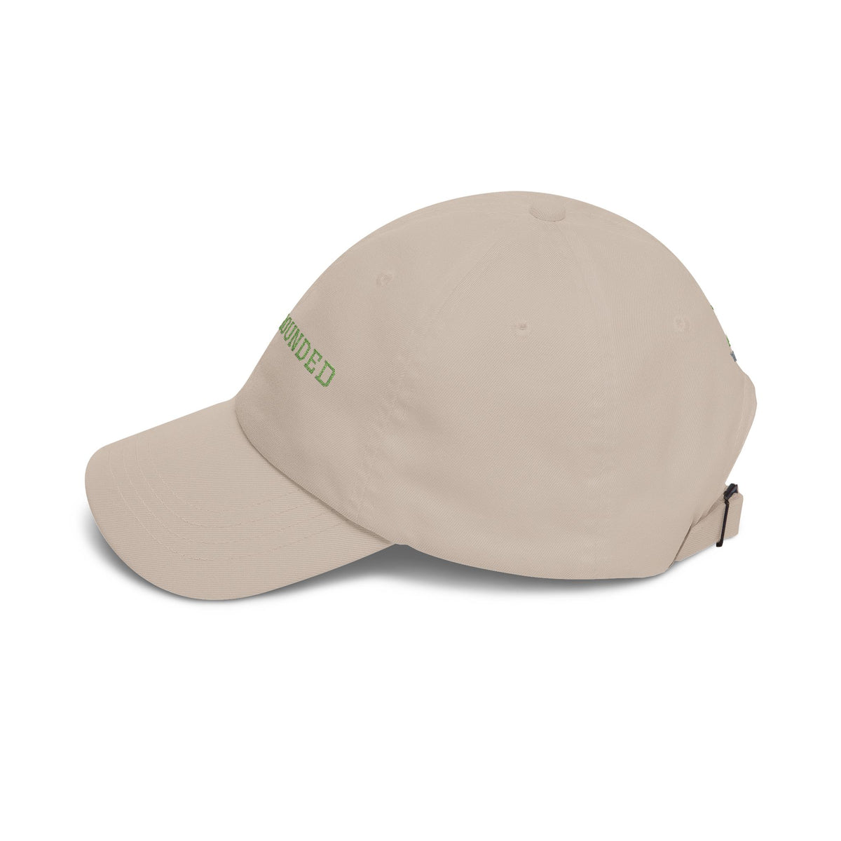 Stay Grounded Dad Cap | Beige embroidered hat, nature-inspired text