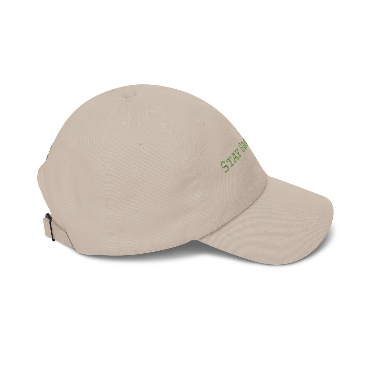 Stay Grounded Dad Cap | Beige embroidered hat, nature-inspired text